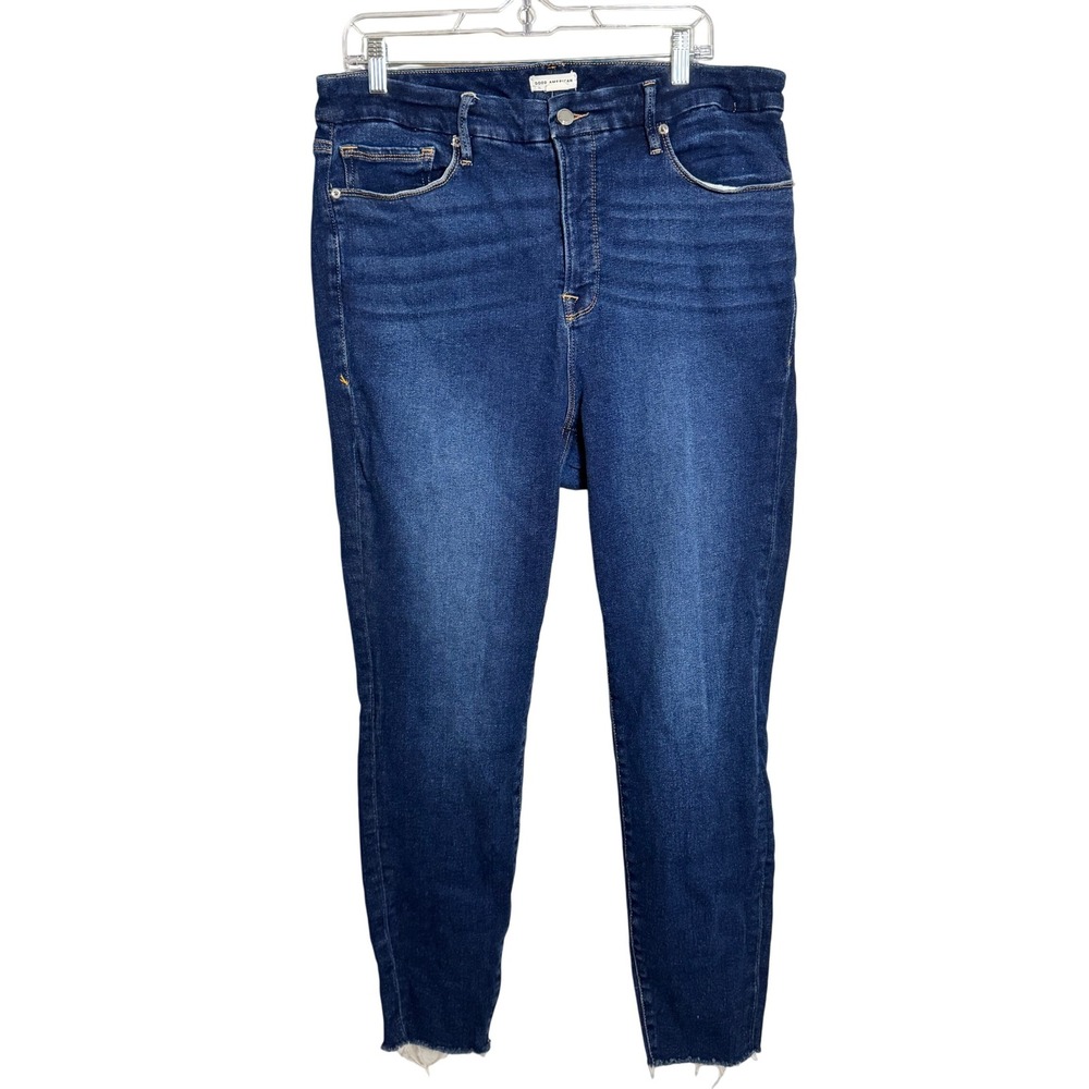 Good American Womens Jeans Size‎ 16 Dark Wash Denim Raw Hem High Rise